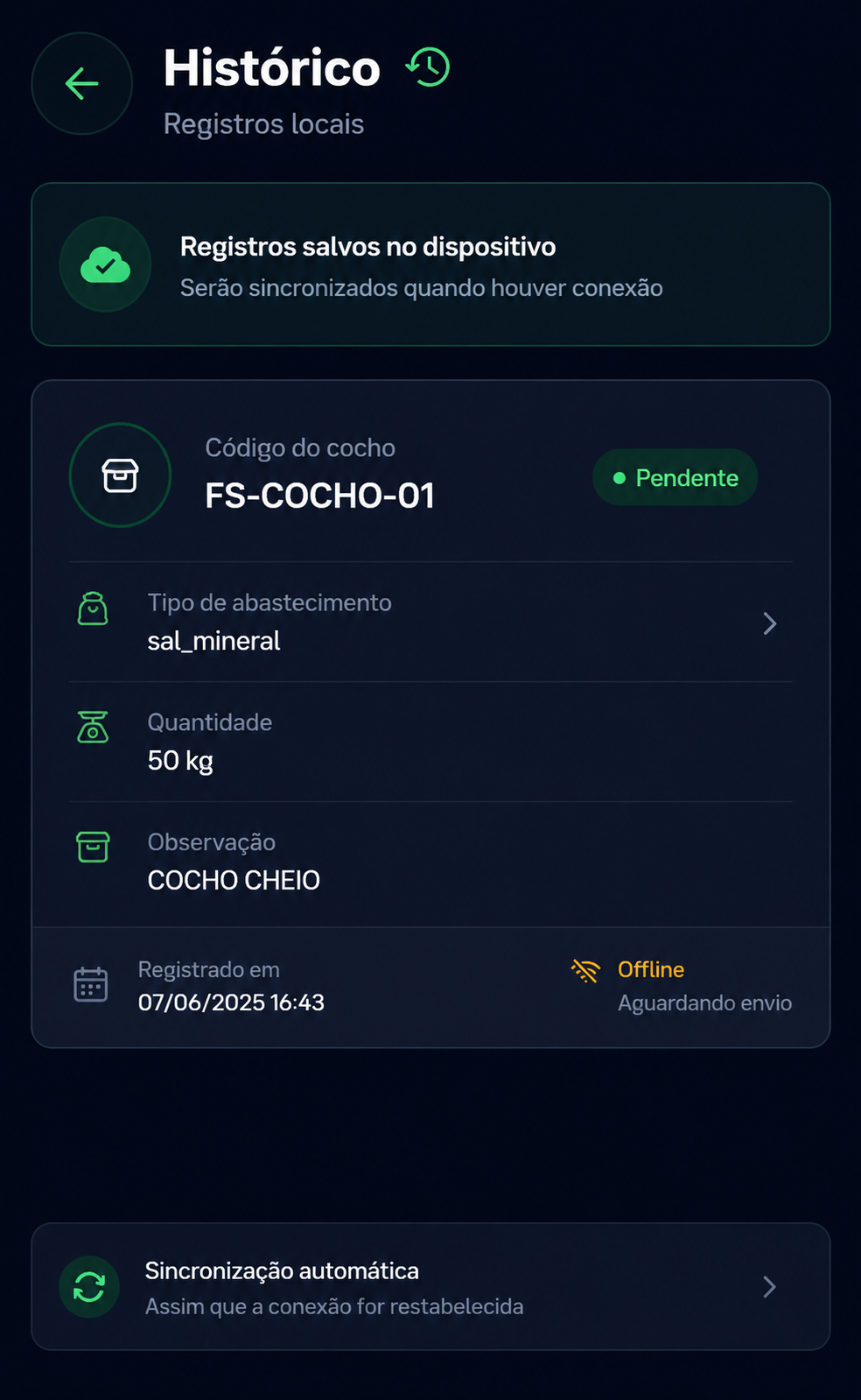 Histórico do app
